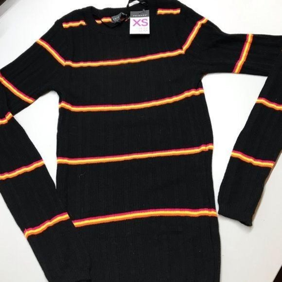 Primark sweater stripes black yellow girls XS New - Picture 2 of 13